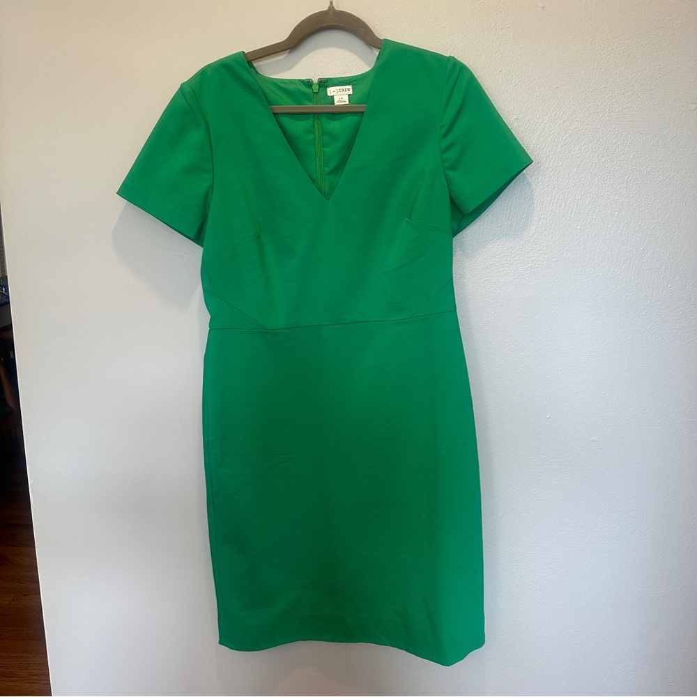 J. Crew Emerald Green V-Neck Midi Sheath Dress